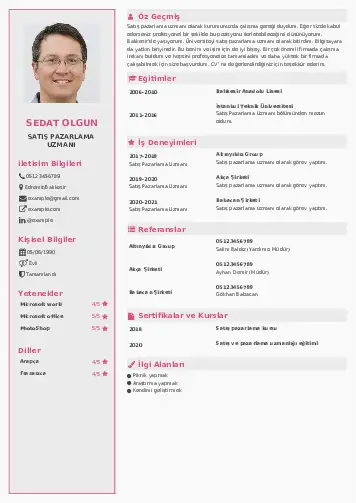 Satış Pazarlama CV Örnekleri cv indir